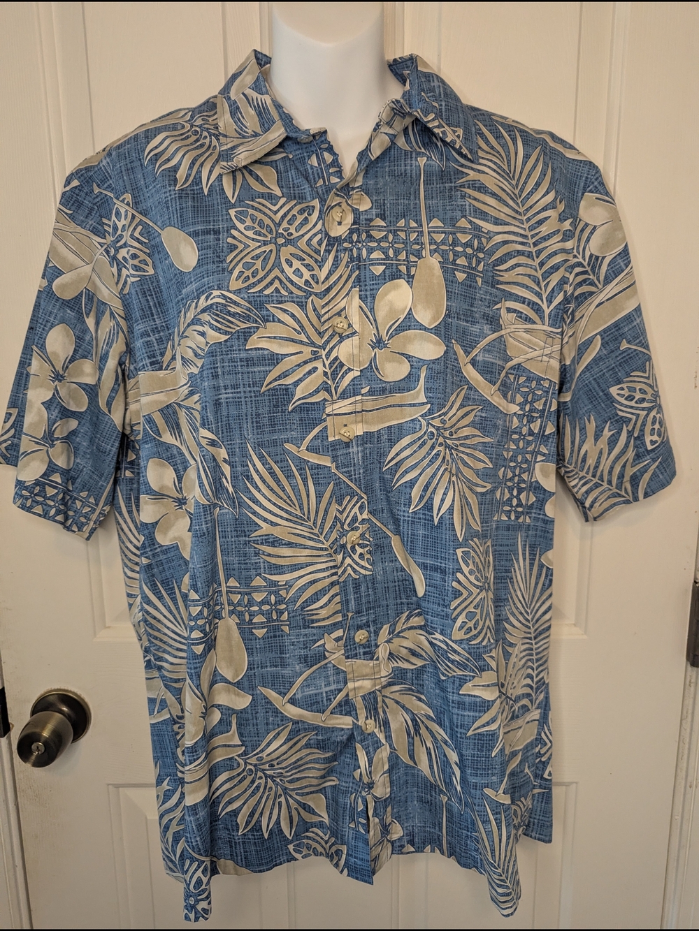 Vtg Makai Hawaii Authenic Mens Hawaiian Aloha Shirt L Large Blue Cotton Tropical